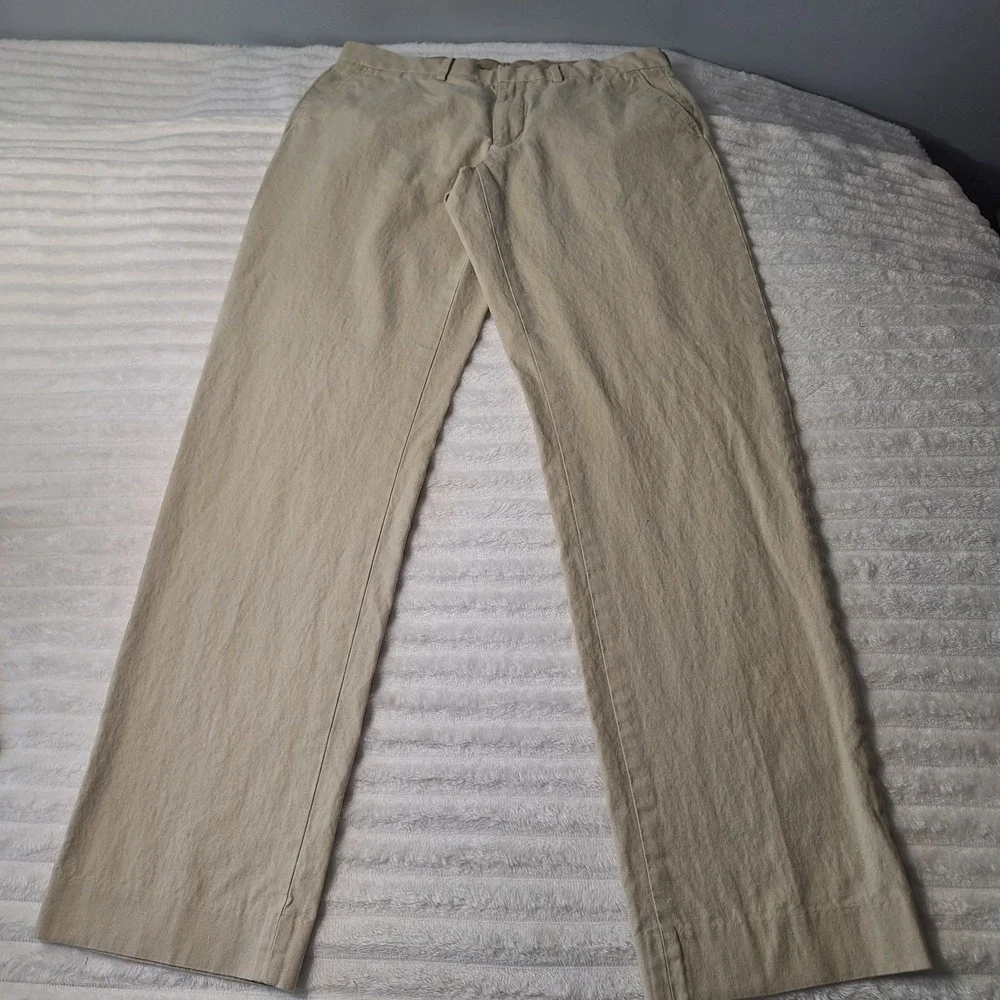 J. Crew Bedford Linen Cotton Pants Mens 32X32 Oatmeal Coastal Preppy Beachy